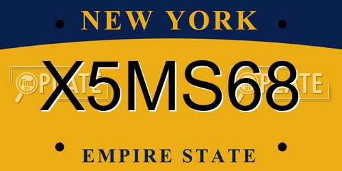X5MS68 New York License Plate