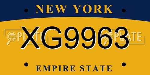 XG9963 New York License Plate