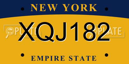XQJ182 New York License Plate