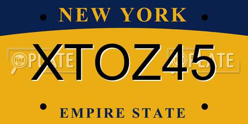 XTOZ45 New York License Plate