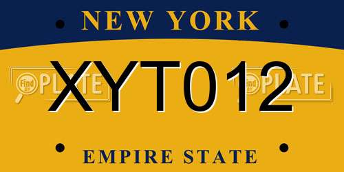 XYT012 New York License Plate