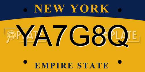 YA7G8Q New York License Plate