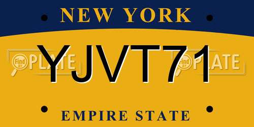 YJVT71 New York License Plate