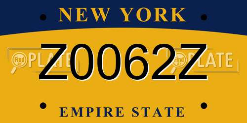 Z0062Z New York License Plate