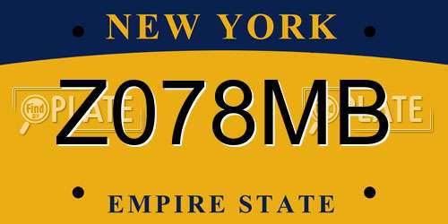 Z078MB New York License Plate