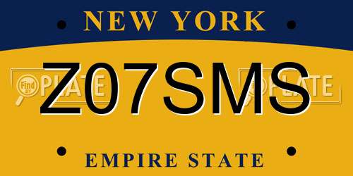 Z07SMS New York License Plate
