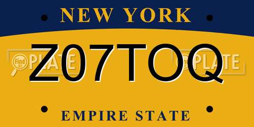 Z07TOQ New York License Plate