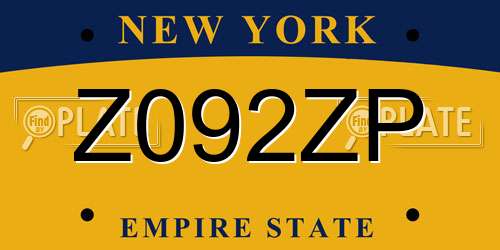 Z092ZP New York License Plate