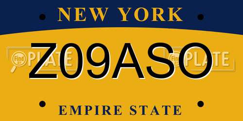 Z09ASO New York License Plate
