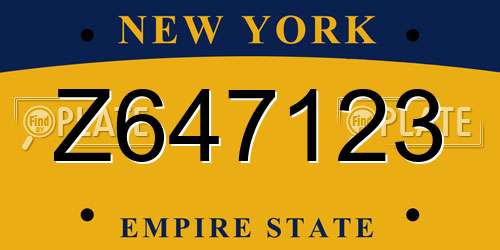 Z647123 New York License Plate