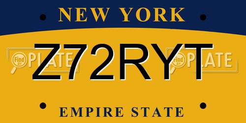 Z72RYT New York License Plate