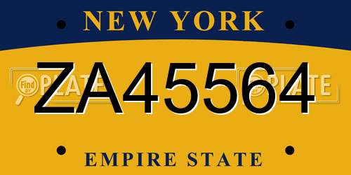 ZA45564 New York License Plate