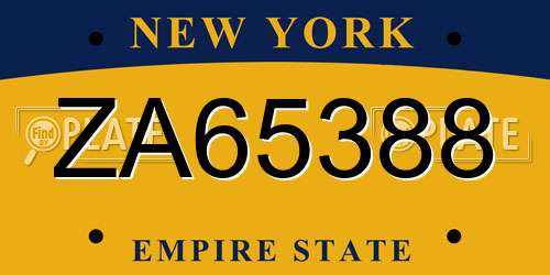 ZA65388 New York License Plate