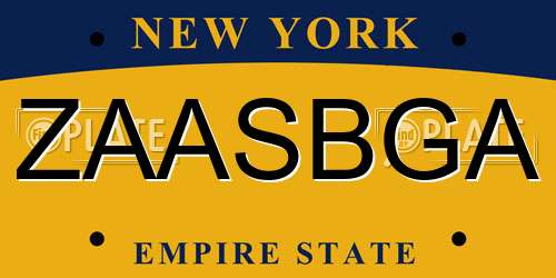 ZAASBGA New York License Plate