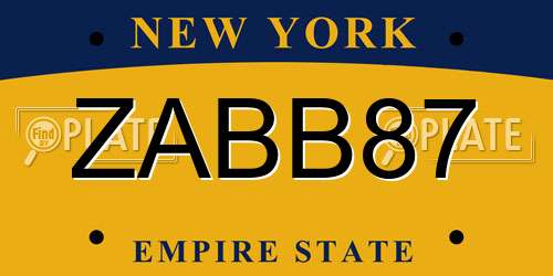 ZABB87 New York License Plate