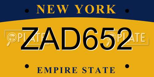 ZAD652 New York License Plate