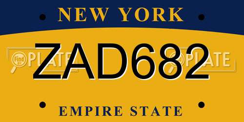 ZAD682 New York License Plate