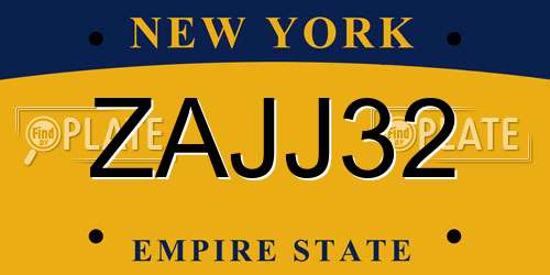 ZAJJ32 New York License Plate