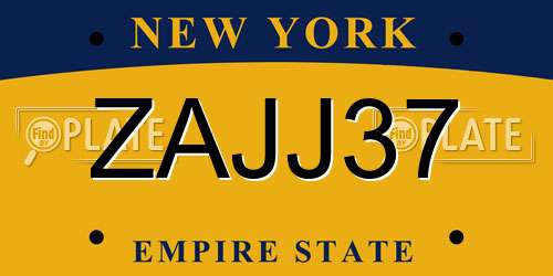 ZAJJ37 New York License Plate