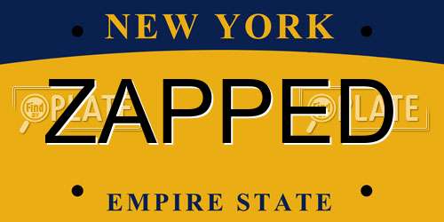 ZAPPED New York License Plate