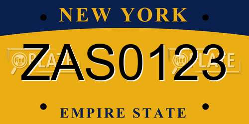ZAS0123 New York License Plate