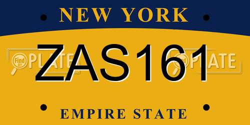 ZAS161 New York License Plate