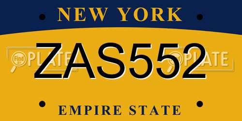 ZAS552 New York License Plate