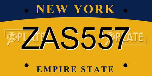 ZAS557 New York License Plate