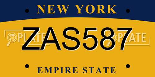 ZAS587 New York License Plate