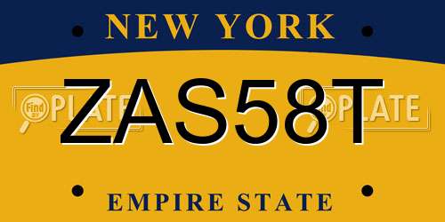 ZAS58T New York License Plate