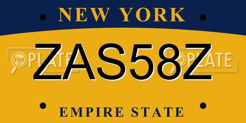 ZAS58Z New York License Plate