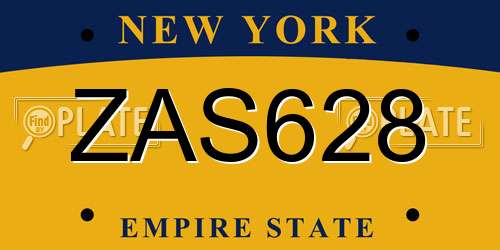 ZAS628 New York License Plate