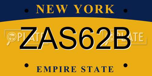 ZAS62B New York License Plate