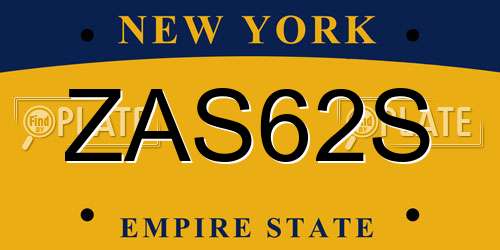 ZAS62S New York License Plate