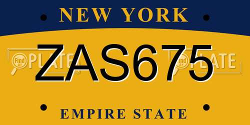ZAS675 New York License Plate