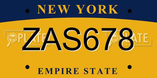 ZAS678 New York License Plate