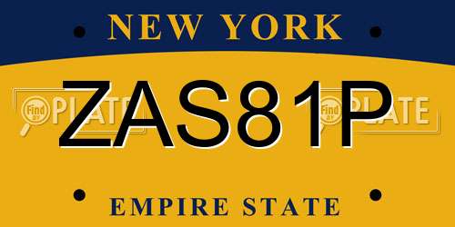 ZAS81P New York License Plate