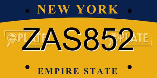 ZAS852 New York License Plate