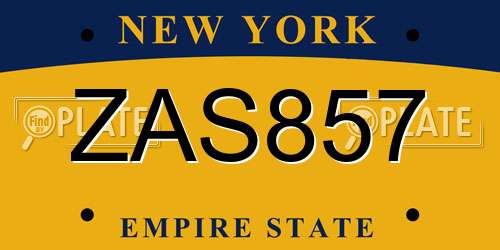 ZAS857 New York License Plate