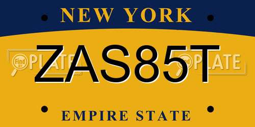 ZAS85T New York License Plate