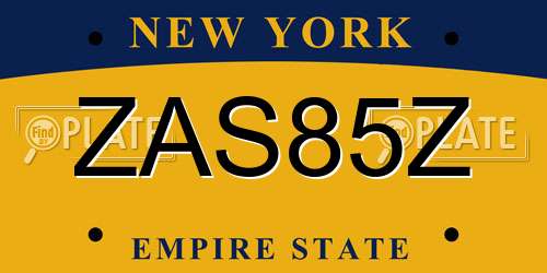 ZAS85Z New York License Plate