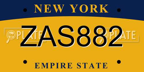 ZAS882 New York License Plate