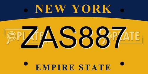 ZAS887 New York License Plate