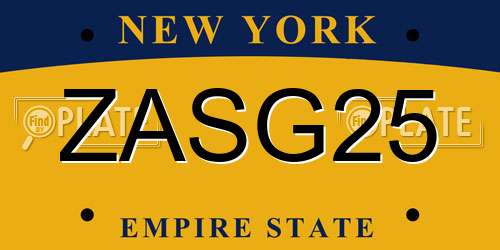 ZASG25 New York License Plate