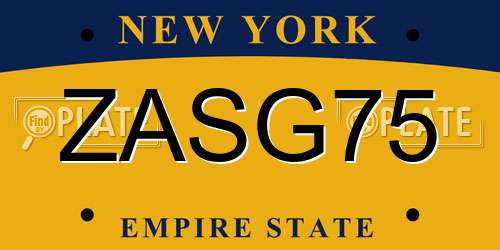 ZASG75 New York License Plate