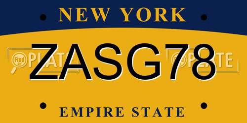 ZASG78 New York License Plate