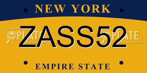 ZASS52 New York License Plate