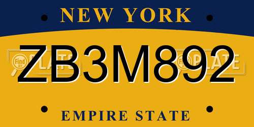 ZB3M892 New York License Plate