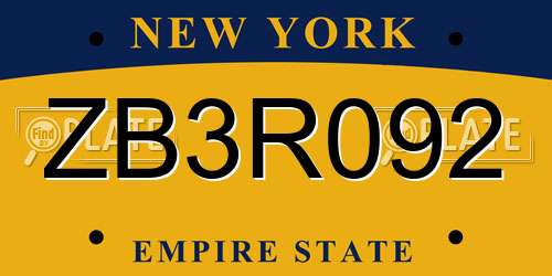 ZB3R092 New York License Plate