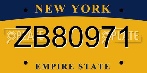 ZB80971 New York License Plate